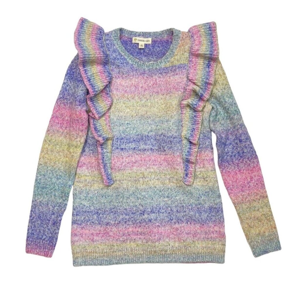 Tucker + Tate Rainbow Stripe Ruffle Sweater